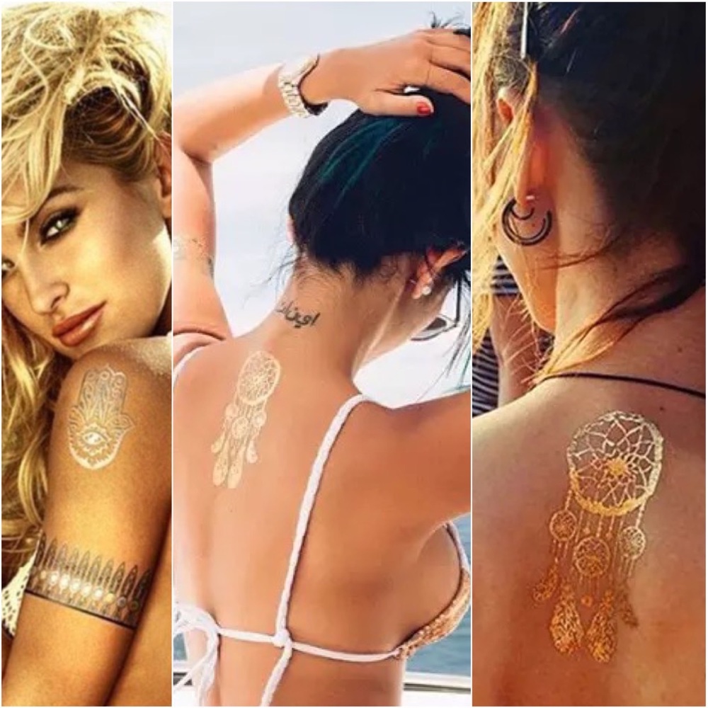 4 Sheets Boho Festival Temporary Metallic Flash Tattoos - Picture 15 of 16